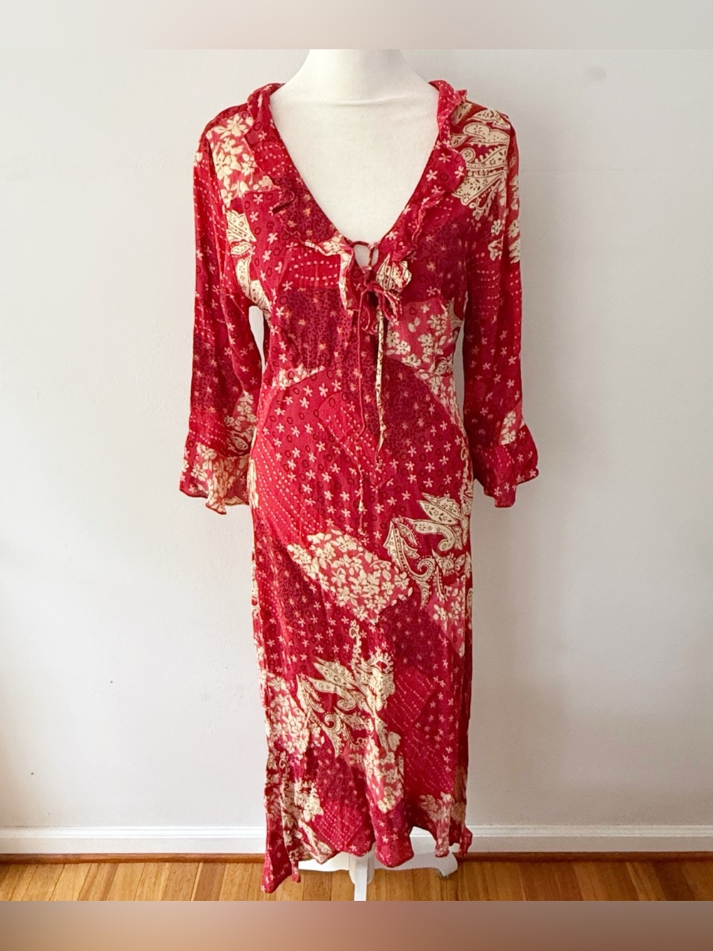 Vintage‎ Women Y2K Babydoll Patchwork Floral Dress Size 10 Boho Fairy Romantic